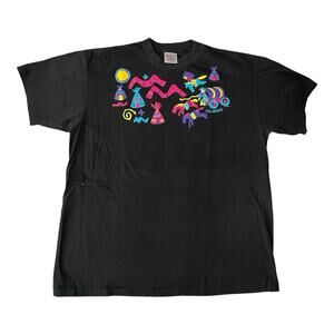 ONEITA Power T T Shirt Sz XL Black Vintage Colorado Tee Pee Single Stitch Boho